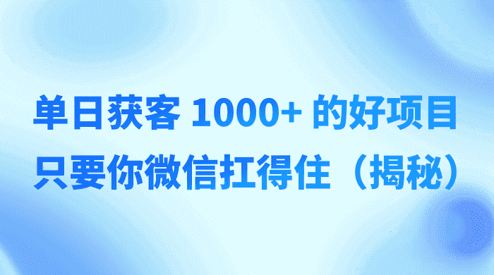 单日获客 1000+ 的好项目，只要你微信扛得住（揭秘）